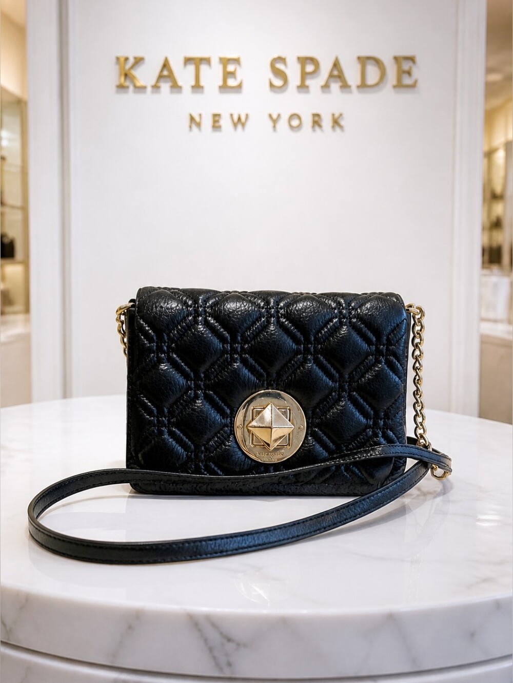 Kate Spade New York Astor Court Naomi Quilted Black Leather  Crossbody Bag.